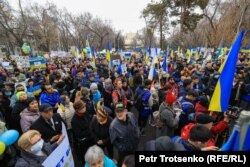 Антивоенный митинг в поддержку Украины. Алматы, 6 марта 2022 года