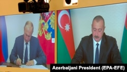 Qarabağda atəşkəslə bağlı birgə bəyanatın imzalanması, ,Azərbaycan prezidenti İlham Əliyev və Rusiya prezidenti Vladimir Putin, 9 noyabr 2020