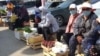 Kazakhstan-Aktobe. Market vendors located near the closed market. May 25, 2020